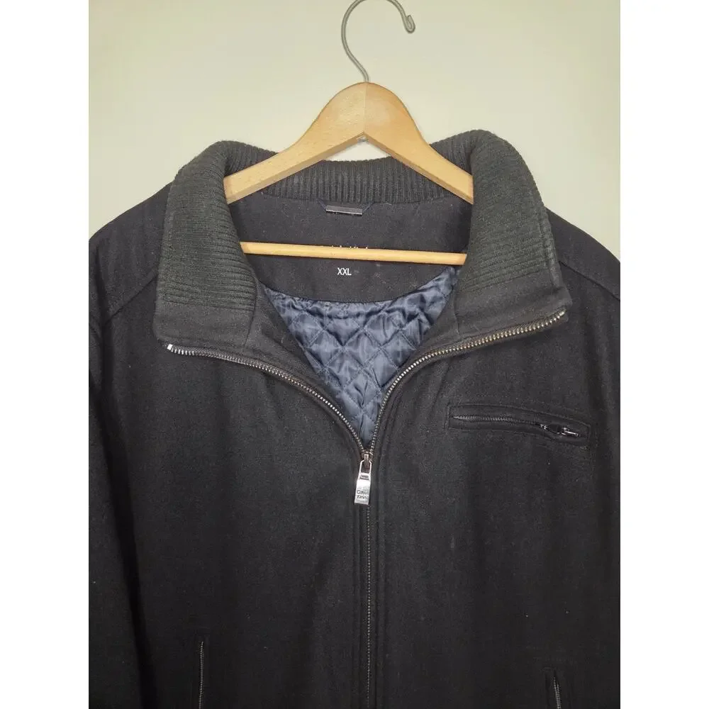 Vintage Calvin Klein Wool Bomber Jacket‎ Men’s 2XL Black Collared Designer Coat